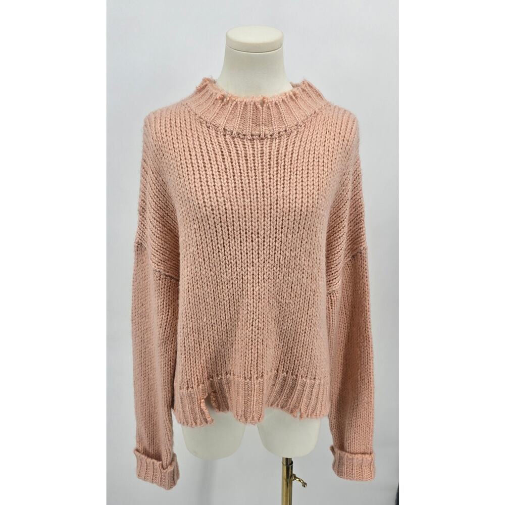 Show Me Your‎ MuMu SOft Girl Dusty Pink Distressed Chunky Knit Sweater